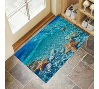 Alfombra de Pelo Corto Azul Profundo, Felpudo de Entrada Absorbente Claro Fondo Marino, Interior Alfombra Antideslizante Océano Conchas, Tapete para Puerta Lavable a Máquina, 40 x 60 cm