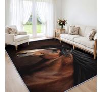 Alfombra de pelo corto con diseño de caballo marrón, 60 x 90 cm, diseño de animales realistas, lavable a máquina, antideslizante, de lana sintética duradera para dormitorio, comedor