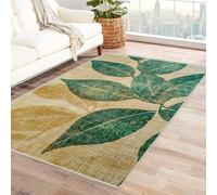 Alfombra de pelo corto con estampado botánico abstracto, lavable a máquina, para dormitorio, mesita de noche, decoración del hogar, color amarillo, 120 x 180 cm, ideal para sala de estar y dormitorio