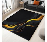 Alfombra de pelo corto, lana sintética suave, antideslizante, lavable, alfombra mullida, para dormitorio, mármol líquido abstracto, para entrada, estudio, color negro, 180 x 240 cm