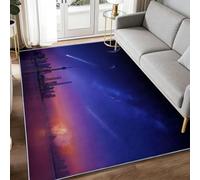 Alfombra de pelo corto lavable 180 x 240 cm cielo estrellado estrellas fugaces línea horizonte urbana alfombra sala de estar, futurismo suave antideslizante moqueta para entrada interior dormitorio
