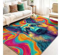 Alfombra de Pelo Corto Lavable a Máquina, Diseño Estampado Arte fantástico Perro Pastor Animal, Antideslizante, Suave y Resistente, para Salón Dormitorio y Pasillo (80 x 150 cm, Vistoso)