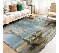 Alfombra de Pelo Corto Lavable a Máquina, Diseño Estampado Pintura al óleo Vintage Bosque de abedules Camino, Antideslizante, Suave y Resistente, para Salón Dormitorio (120 x 170 cm, Azul Claro)