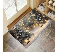 Alfombra de Pelo Corto Navidad Amarillo, Felpudo Entrada Absorbente Árbol Navidad Moderno, Interior Alfombra Antideslizante Cuentos Hadas Plantas, Tapete para Puerta Lavable Máquina, 50 x 70 cm