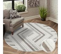 Alfombra de pelo corto para salón, color crema, beige, 120 x 120 cm, redonda, estilo bohemio, diseño geográfico, dormitorio, comedor