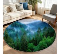 Alfombra de pelo corto, redonda, 180 cm, lavable, bosque de pinos | Alfombra antideslizante suave de fácil cuidado, para pasillo, salón, dormitorio