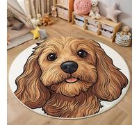 Alfombra de Pelo Corto, Redonda, diámetro de 160cm, marrón, Amarillo y pequeño patrón de, para habitación de los niños, Cachorrito Lindo Retratos de Animales, pequeña