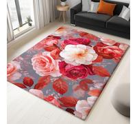 Alfombra de Pelo Corto salón Dormitorio, Rosa, 80 x 150 cm, Lavables, Antideslizantes, Tapete Delicado Flores Rosas Rosadas Romántico y agradablemente Suave