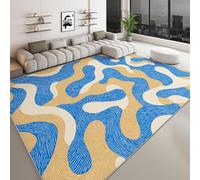 Alfombra de pelo corto suave de arte abstracto, 180 x 240 cm, color azul marino con ondas a rayas lavables y antideslizantes, alfombra decorativa estampada para dormitorio, alfombra de cama o pasillo