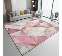 Alfombra de Pelo Corto Suave - Geométrico Triángulo Líneas Mármol Estampado, Alfombra Antideslizante para Salón Dormitorio Comedor o Habitación Infantil - Rosa Blanco, 120 x 170 cm