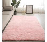 Alfombra de pelo largo rosa claro de 120 x 200 cm, suave, esponjosa, antideslizante, lavable, para dormitorio y sala de estar, resistente al desgaste, no se desprende, tejido apretado, acogedor tapete
