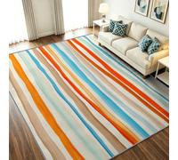 Alfombra de pelo Ras salón moderno nórdico suave moqueta dormitorio 80 x | Arco iris rayado lavable alfombra de pelo corto para habitación infantil, comedor, baño y oficina