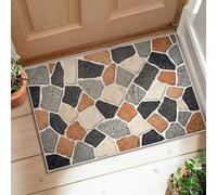 Alfombra de piedra rústica, grava de guijarros naturales, color gris, antideslizante, con borde de borde, para baño, entrada, mesita de noche, lavandería, decoración de 2 x 3 pies