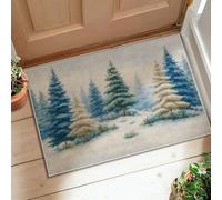 Alfombra de pinos, diseño rústico de cielo nevado, verde invernal, antideslizante, borde trasero, alfombra rectangular para baño, entrada, mesita de noche, lavandería, decoración de 2 x 3 pies