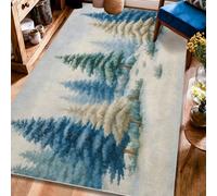 Alfombra de pinos, diseño rústico de cielo nevado, verde invierno, antideslizante, borde trasero, alfombra rectangular para sala de estar, dormitorio, pasillo, escritorio, oficina, decoración de 4 x 6