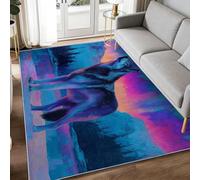 Alfombra de pintura al óleo de animales lavable con luces del norte y lobo, 60 x 90 cm, suave, antideslizante, lavable, fácil cuidado, para salón, dormitorio, cocina