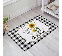Alfombra De Piso 40X60Cm, Tú Mi Sol Girasol Encaje A Cuadros De Búfalo Blancos Y Negro Alfombra Exterior Resistente Felpudo Entrada Casa para Baño Entrada Pasillo