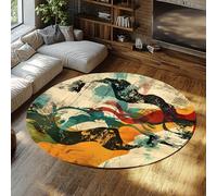 Alfombra de piso circular para dormitorio antideslizante pelo corto retro verde azulado naranja beige arte estudio atelier fácil cuidado decoración del alfombras habitación universitario 240cm