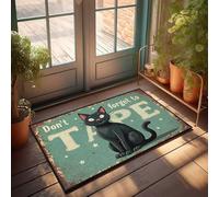 Alfombra de porche para exteriores, diseño de gato negro, advertencia: ¡no olvides la cinta! Juego de tapetes retro para cocina (50 x 80 cm)
