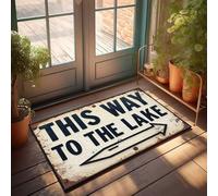 Alfombra de primavera para exteriores, diseño rústico con texto en inglés "Direction To Serene Lake, felpudo" para decoración de dormitorio, puerta delantera, grande, 65 x 90 cm