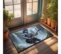 Alfombra de primavera para exteriores, Thundering Waters: The Rock Warrior'S Epic Performance, felpudo para exteriores, otoño, entrada interior (65 x 90 cm)