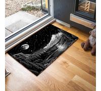 Alfombra de Puerta Pelo Corto Cascada Del Cielo Estrellado Montaña Nevada Felpudo Entrada Casa Vista Nocturna Montañas Y Ríos Tapetes Antideslizante Lavables 50x80cm para Baño, Patio, Pasillo, Negro