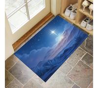 Alfombra de Puerta Pelo Corto Cruz, Luz Sagrada, Estrella Solitaria Felpudo Entrada Casa Cielo Estrellado Del Desierto Tapetes Antideslizante Lavables 40x60cm para Baño, Patio, Pasillo, Azul Bruma