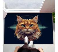 Alfombra de Puerta Pelo Corto Longitud De Onda Del Sonido Gato Peludo Felpudo Entrada Casa Símbolo Animal Tapetes Antideslizante Lavables en Lavadora 90x150cm para Baño, Patio, Pasillo, Negro Marrón