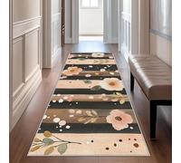 Alfombra de rayas florales, lavable, vintage, con flores rosas, lavable a máquina, para sala de estar y dormitorio, estilo bohemio, antideslizante, fácil de limpiar, para comedor y oficina 100x140cm