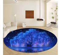 Alfombra de Redonda Grande Azul, Diámetro de 100 cm Alfombras de Felpa Suaves - Vintage Cielo Estrellado Plantas Árboles Alfombras Antideslizantes Lavable Interior para Dormitorio Salón Cocina Entrada