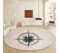 Alfombra de Redonda Grande Beige, Diámetro de 160 cm Alfombras de Felpa Suaves - Vintage Patrón Geométrico Brújula Alfombras Antideslizantes Lavable Interior para Dormitorio Salón Cocina Entrada