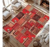 Alfombra de retazos pequeña de 100 x 100 cm, antideslizante, lavable a máquina, pelo corto, alfombra vintage para sala de estar, entrada, oficina, escritorio, mesita de noche, dormitorio, tradicional