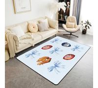 Alfombra de rugby de 5 x 6 pies y 6 x 0.39 pulgadas para mesita de noche, tapete de estilo americano de fútbol americano para sala de juegos, oficina, bonito lazo, color azul, alfombra lavable