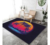 Alfombra de Sala de Estar 120 x 180 cm Alfombras de Pelo Corto y denso para dormitorios Estilo Puesta De Sol Playa, Extra Suave y fácil de Limpiar, Negro