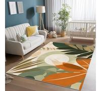 Alfombra de Sala de Estar 120 x 180 cm, Follaje Tropical Abstracto Alfombra Grande para Dormitorio de Adultos con Pelo Corto, Lavable y Antideslizante para decoración de Interiores, Verde Marrón