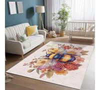 Alfombra de Sala de Estar 120 x 180 cm, Linda Abeja Retro Alfombra Grande para Dormitorio de Adultos con Pelo Corto, Lavable y Antideslizante para decoración de Interiores, Marrón Claro