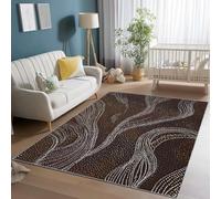 Alfombra de Sala de Estar 120 x 180 cm, Pintura Abstracta De Puntos Simple Alfombra Grande para Dormitorio de Adultos con Pelo Corto, Lavable para decoración de Interiores, Marrón Oscuro