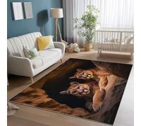 Alfombra de Sala de Estar 140 x 200 cm, Animal Puma Alfombra Grande para Dormitorio de Adultos con Pelo Corto, Lavable y Antideslizante para decoración de Interiores, Marrón