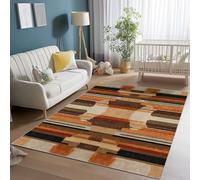 Alfombra de Sala de Estar 140 x 200 cm, Rayas Verticales Abstractas Alfombra Grande para Dormitorio de Adultos con Pelo Corto, Lavable y Antideslizante para decoración de Interiores, Marrón Naranja