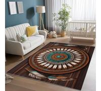Alfombra de Sala de Estar 160 x 230 cm, Plumas Indígenas Tradicionales Alfombra Grande para Dormitorio de Adultos con Pelo Corto, Lavable y Antideslizante para decoración de Interiores, Marrón