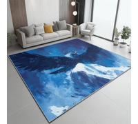 Alfombra de Sala de Estar Águila De Fantasía Montañas Alfombra de Pelo Corto Antideslizante y Suave para decoración de Interiores, Azul Oscuro para pasillos de dormitorios Exteriores, 140 x 200 cm