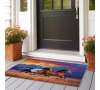 Alfombra de sala de estar, lavable, color rojo violáceo, para dormitorio, antideslizante, naturaleza, montañas, animales, caballos, alfombra de suelo para comedor, guardería, oficina, decoración del