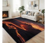 Alfombra de salón, 100 x 160 cm, erupción volcánica de lava, alfombra suave, para fotografía, antideslizante, para cocina, dormitorio juvenil, dormitorio, alfombra de pelo corto, suave, fácil de