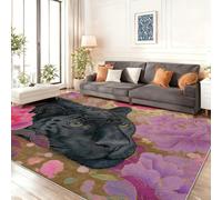 Alfombra de salón 140 x 200 cm, Fantasía Pan De Oro Animales Leopardo Impresa Lavable Antideslizante Pelo Corto Suave Franela Alfombra de Pelo Corto para Dormitorio Comedor, Flores Rosas Peonías