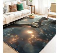 Alfombra de salón 140 x 200 cm, Mundo De Fantasía Cielo Animales Dragones Impresa Lavable Antideslizante Pelo Corto Suave Franela Alfombra de Pelo Corto para Dormitorio Comedor, Gris
