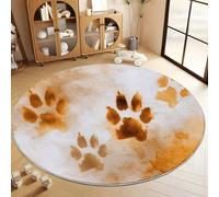 Alfombra de salón 160 cm, Alfombra Redonda Estampada Lindo Animales Huellas De Patas Lavable Antideslizante - Tapete de área Suaves para Sala de Estar o Dormitorio (Amarillo)
