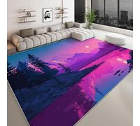 Alfombra de salón 160 x 230 cm, Elegante Cartas Montañas Bosques Alfombra Estampada Lavable Antideslizante, Tapete de área Suaves para Sala de Estar o Dormitorio Azul Púrpura