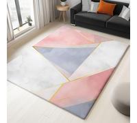 Alfombra de salón, 160 x 230 cm, lavable a máquina, alfombra de dormitorio, antideslizante, triángulos geométricos modernos, para comer, oficina y más duradera y ecológica, pelo no moqueta, rosa claro