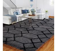 Alfombra de salón 240x300cm, alfombras para dormitorio lavables en lavadora gris negro, alfombra de pelo corto esponjoso no pierde pelos antideslizante geométrica, alfombra moderna gótica