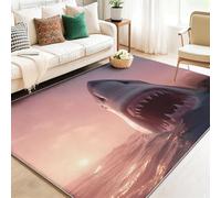 Alfombra de salón 60 x 120 cm, Tiburón Feroz Animal Marino Impresa Lavable Antideslizante Pelo Corto Suave Franela Alfombra de Pelo Corto para Dormitorio Comedor, Rosa